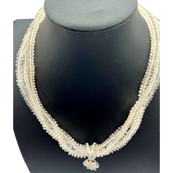 Vintage Multi-Strand Crystal Beaded Necklace With Rhinestone Starburst Pendant. - Picture 2 of 8